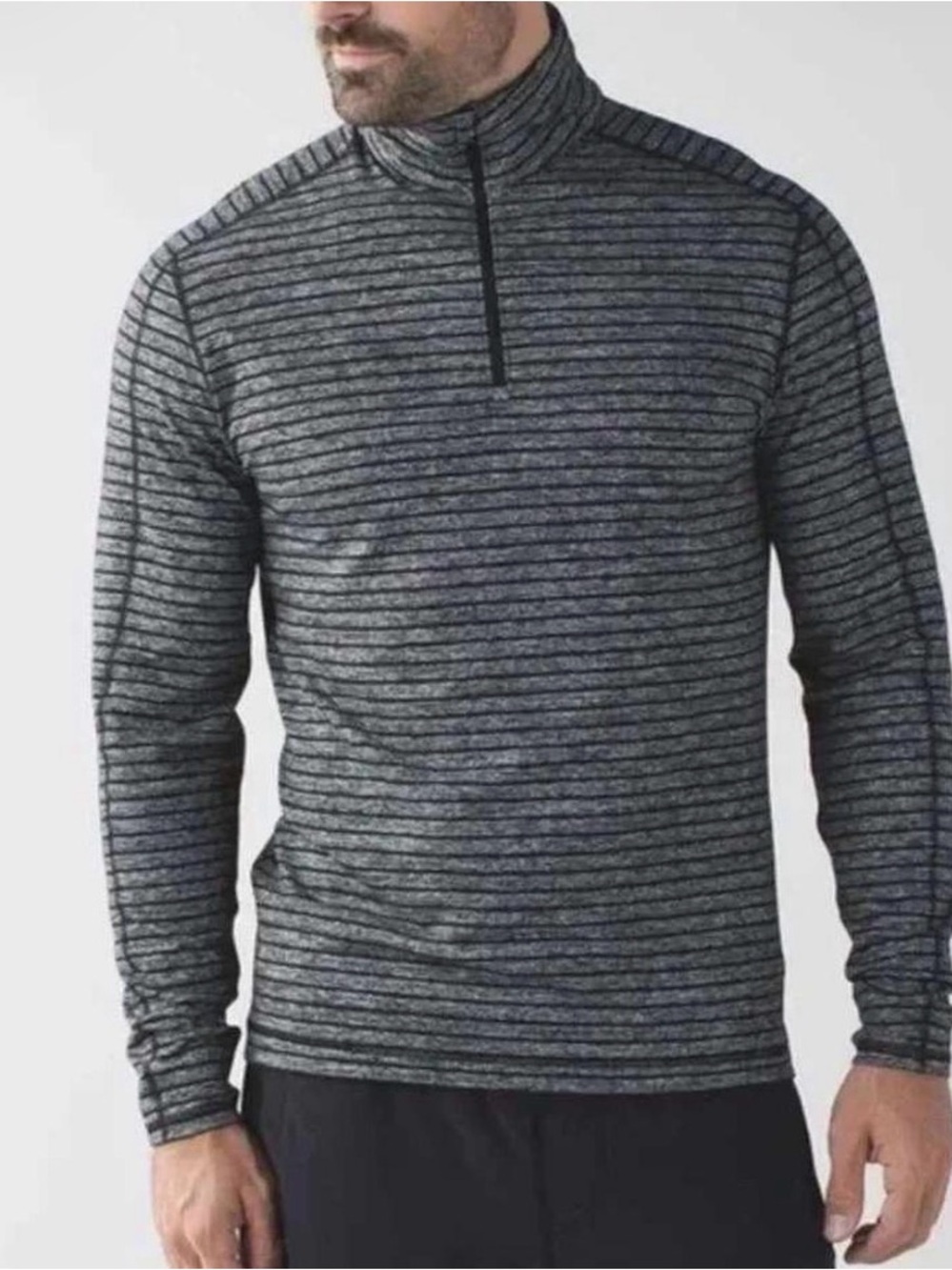 lululemon athletica Men's Heathered Black & Gray Striped Half-Zip Pullover
